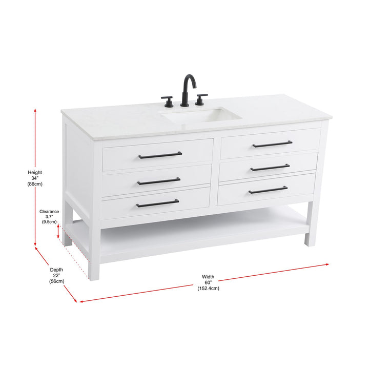 60 Inch Single Bathroom Vanity In White - View 6 - Joshua Marshal