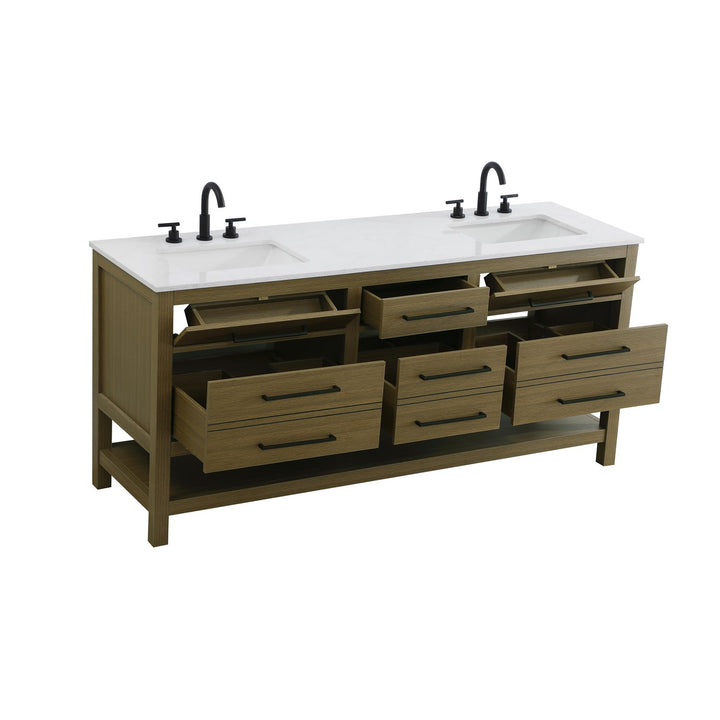 72 Inch Double Bathroom Vanity In Chestnut Brown - View 4 - Joshua Marshal