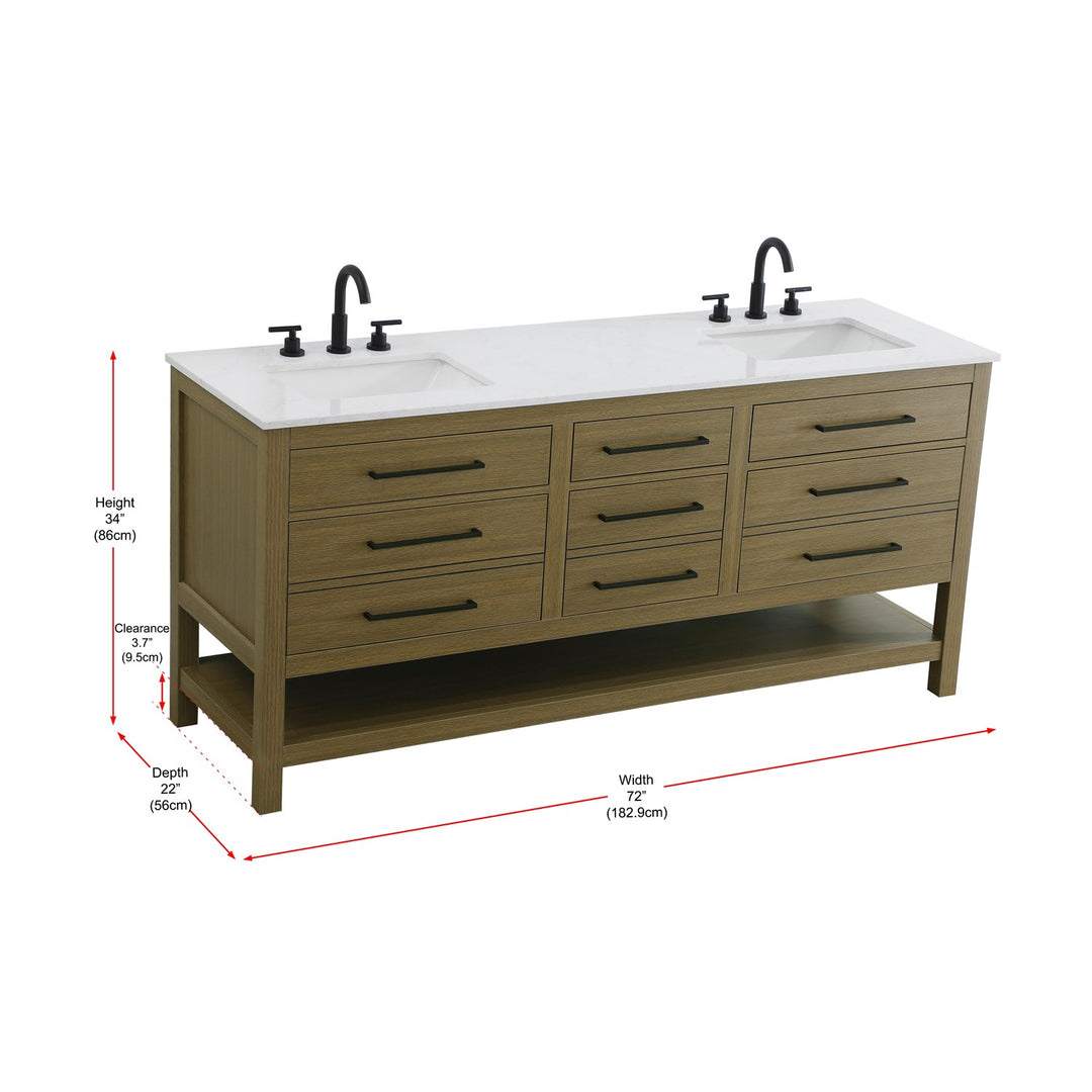 72 Inch Double Bathroom Vanity In Chestnut Brown - View 6 - Joshua Marshal