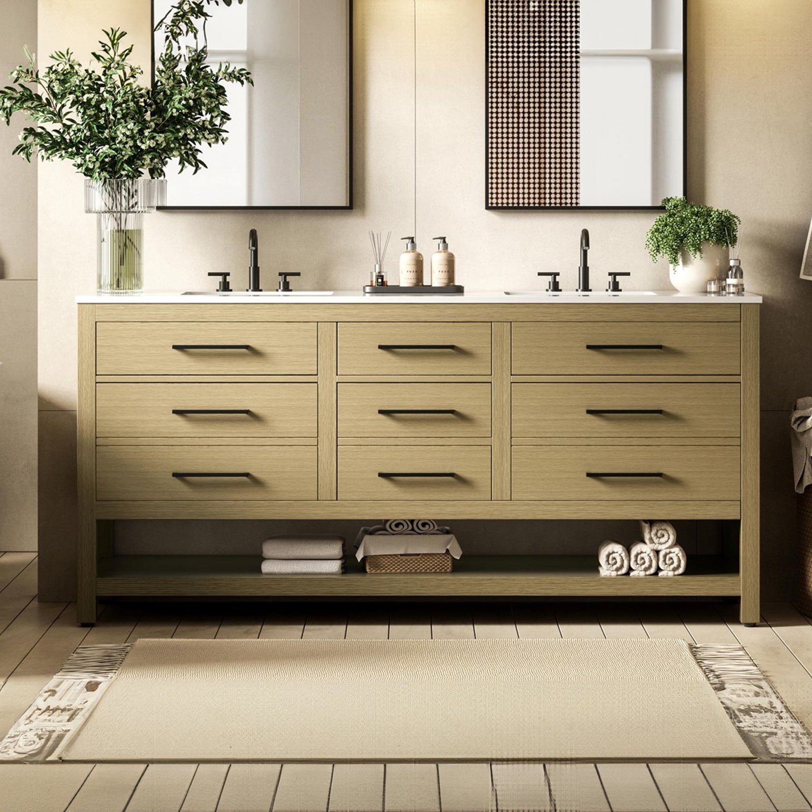 72 Inch Double Bathroom Vanity In Honey Brown Honey Brown Finish - KITCHEN & BATH by Joshua Marshal