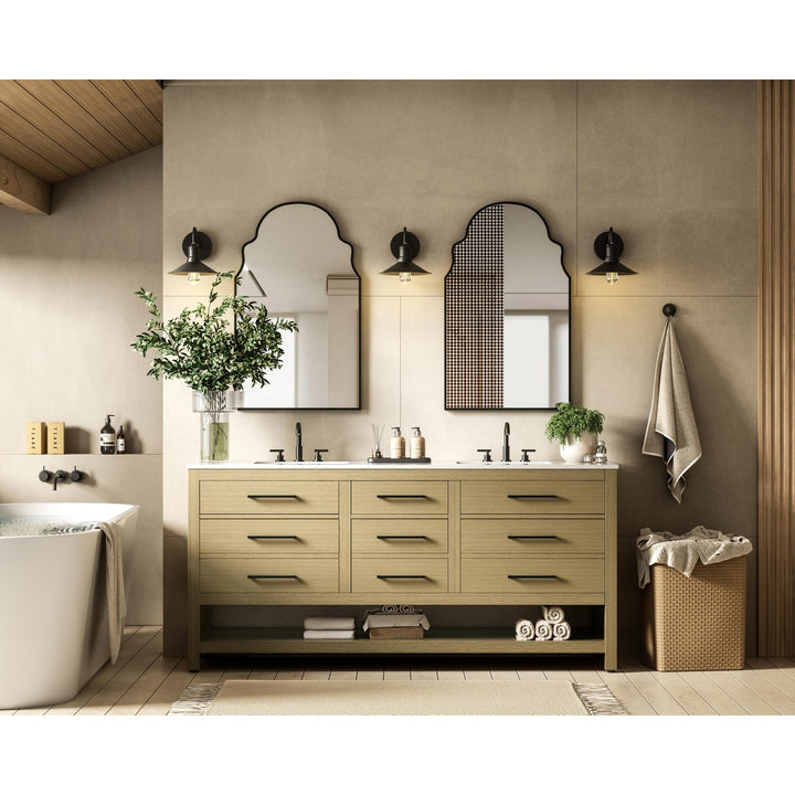 72 Inch Double Bathroom Vanity In Honey Brown - View 2 - Joshua Marshal