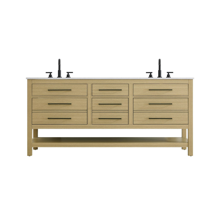72 Inch Double Bathroom Vanity In Honey Brown - View 3 - Joshua Marshal