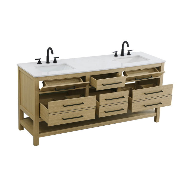 72 Inch Double Bathroom Vanity In Honey Brown - View 4 - Joshua Marshal
