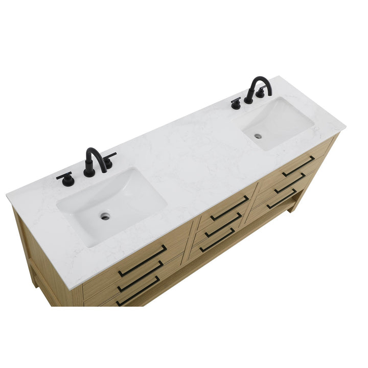 72 Inch Double Bathroom Vanity In Honey Brown - View 5 - Joshua Marshal