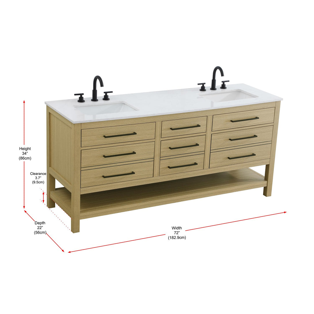 72 Inch Double Bathroom Vanity In Honey Brown - View 6 - Joshua Marshal