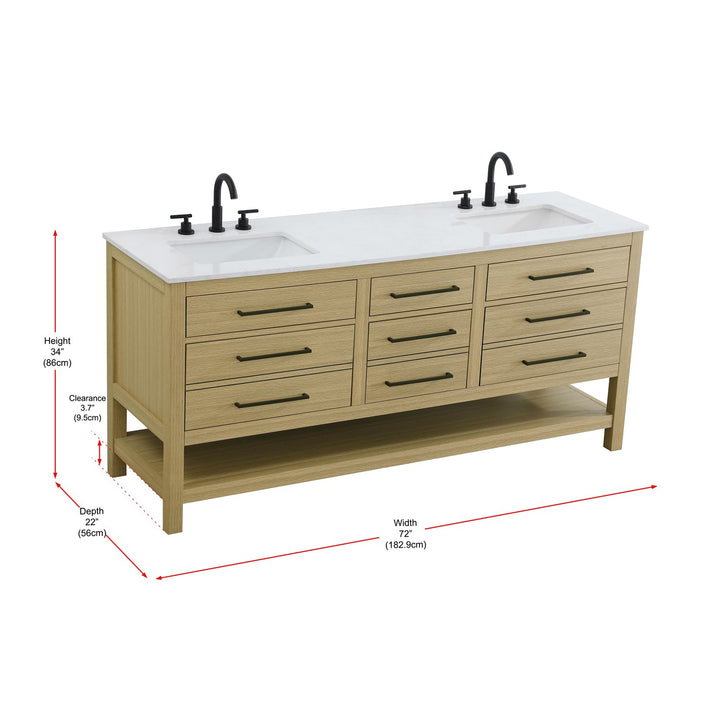 72 Inch Double Bathroom Vanity In Honey Brown - View 6 - Joshua Marshal