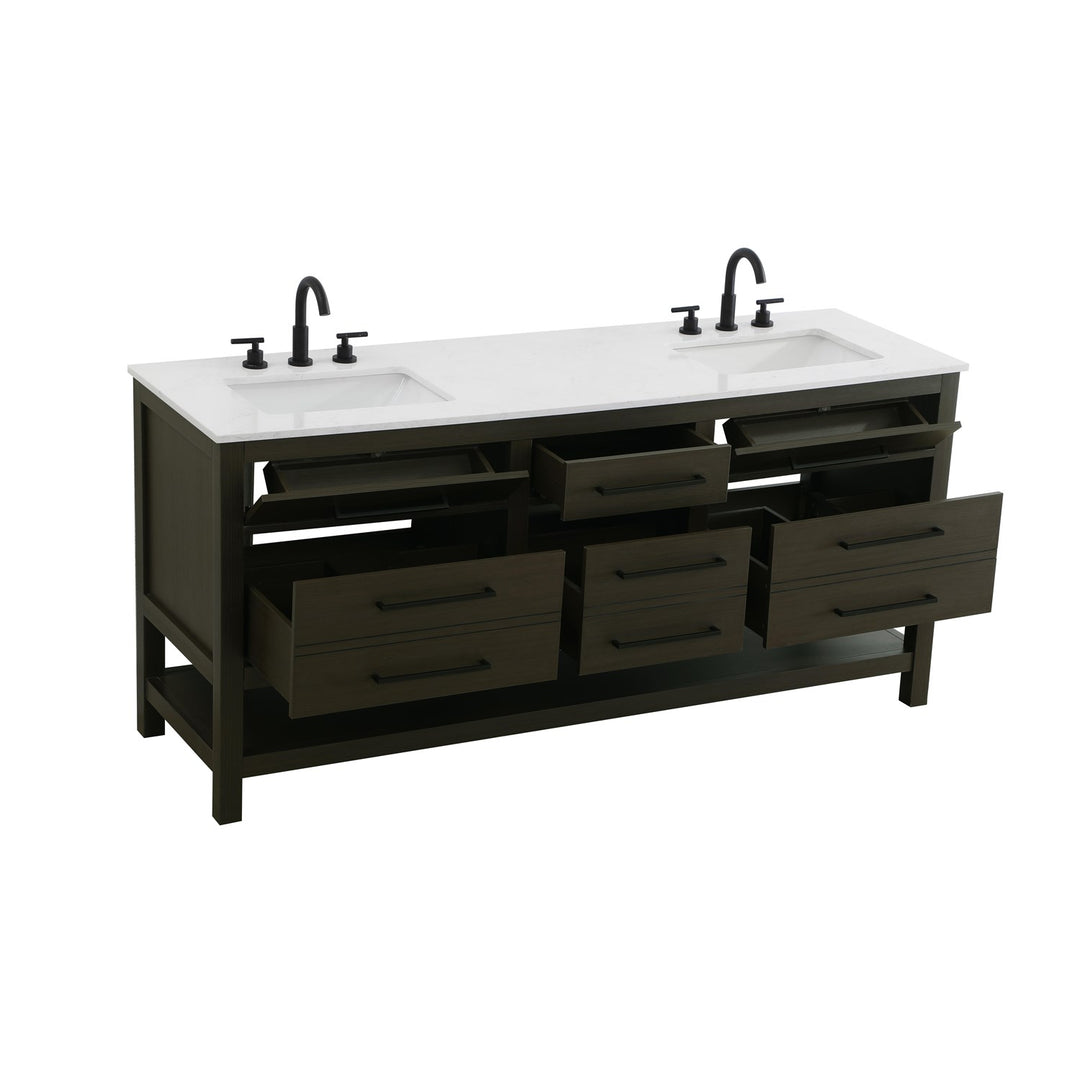 72 Inch Double Bathroom Vanity In Mocha Brown - View 4 - Joshua Marshal