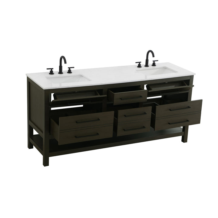 72 Inch Double Bathroom Vanity In Mocha Brown - View 4 - Joshua Marshal