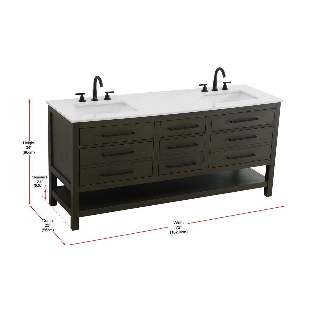 72 Inch Double Bathroom Vanity In Mocha Brown - View 6 - Joshua Marshal