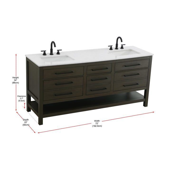 72 Inch Double Bathroom Vanity In Mocha Brown - View 6 - Joshua Marshal