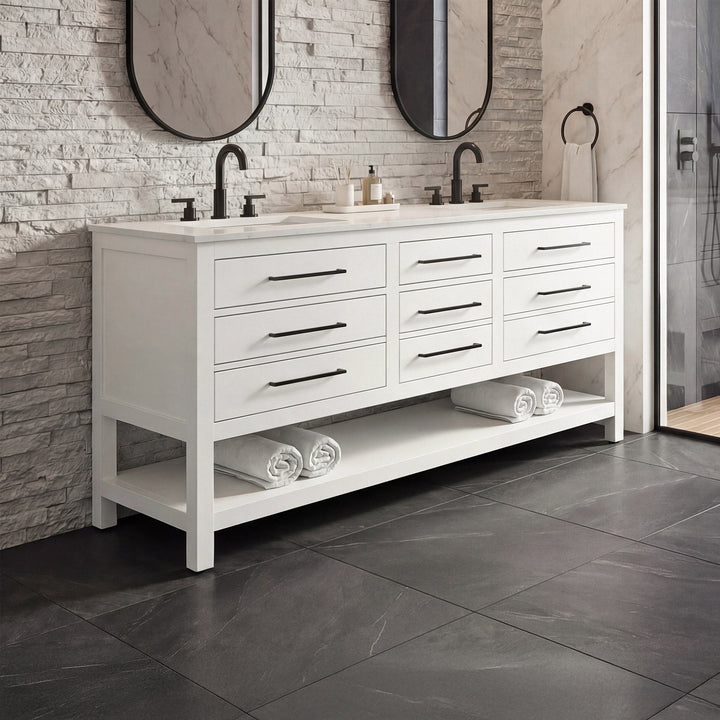 72 Inch Double Bathroom Vanity In White White Finish - KITCHEN & BATH by Joshua Marshal
