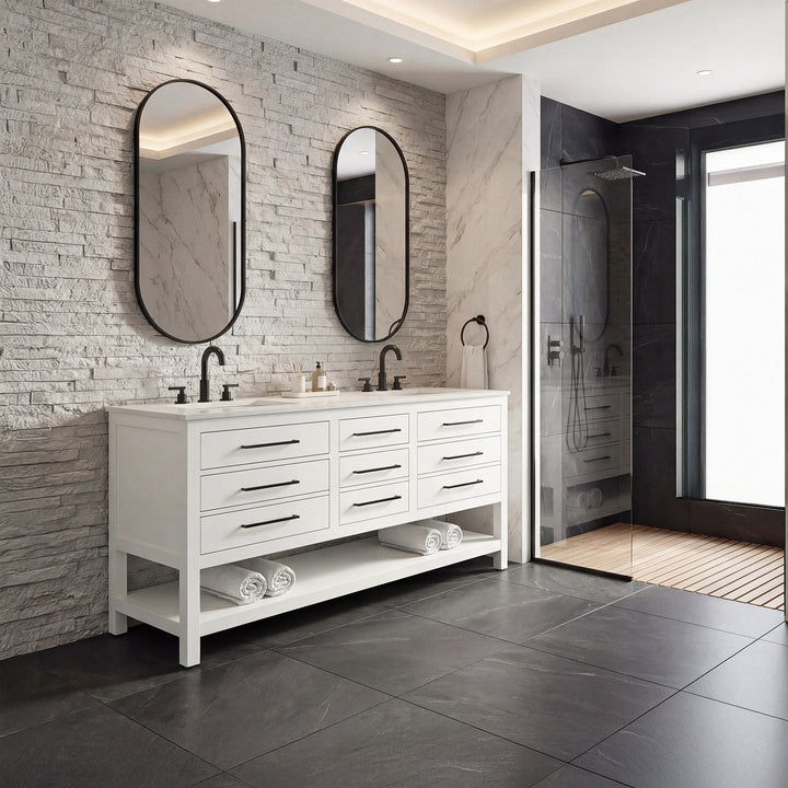 72 Inch Double Bathroom Vanity In White - View 2 - Joshua Marshal