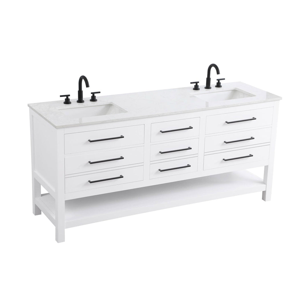 72 Inch Double Bathroom Vanity In White - View 4 - Joshua Marshal