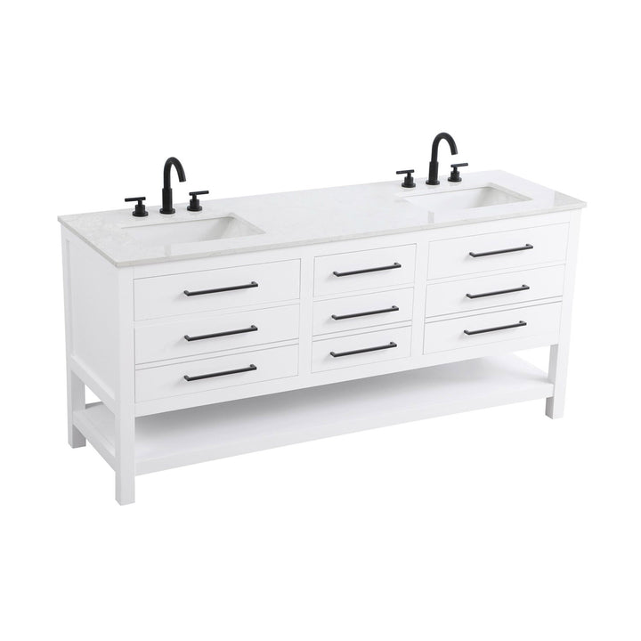 72 Inch Double Bathroom Vanity In White - View 4 - Joshua Marshal