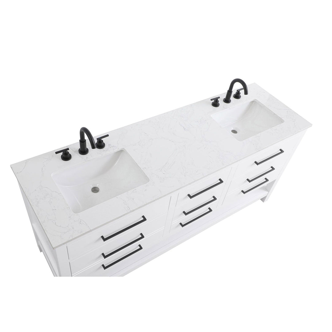 72 Inch Double Bathroom Vanity In White - View 5 - Joshua Marshal