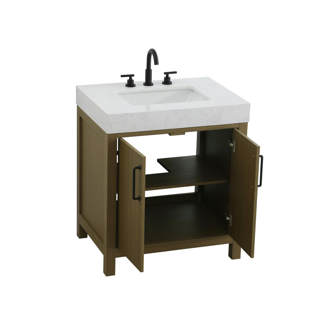 30 Inch Single Bathroom Vanity In Chestnut Brown - View 4 - Joshua Marshal