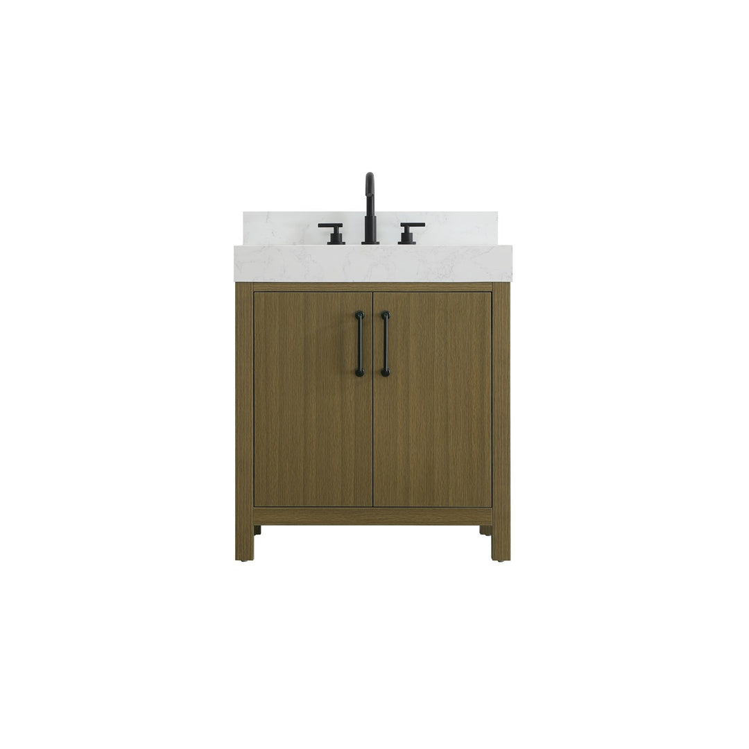 30 Inch Single Bathroom Vanity In Chestnut Brown With Backsplash - View 3 - Joshua Marshal