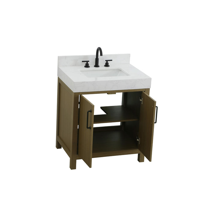 30 Inch Single Bathroom Vanity In Chestnut Brown With Backsplash - View 4 - Joshua Marshal
