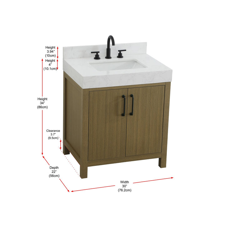 30 Inch Single Bathroom Vanity In Chestnut Brown With Backsplash - View 6 - Joshua Marshal