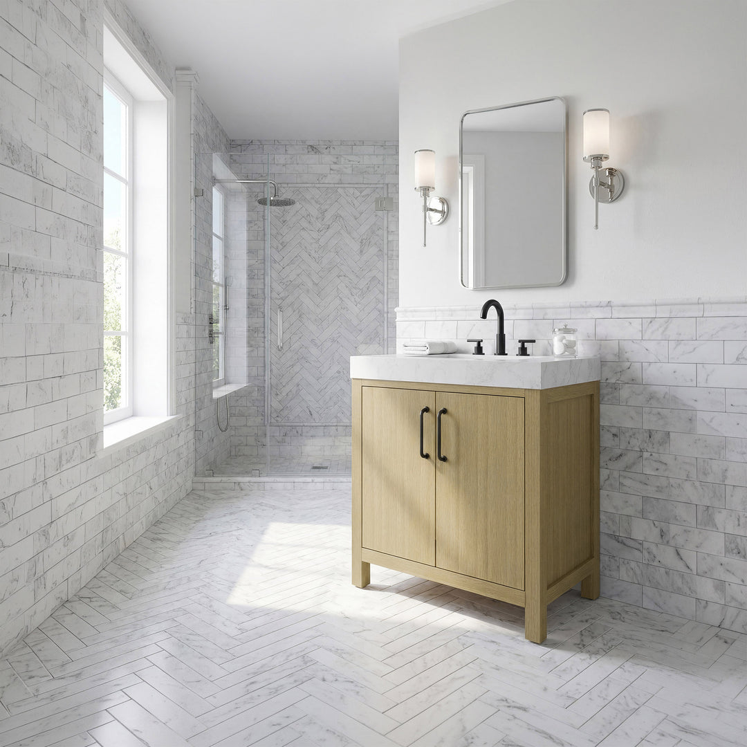 30 Inch Single Bathroom Vanity In Honey Brown - View 2 - Joshua Marshal