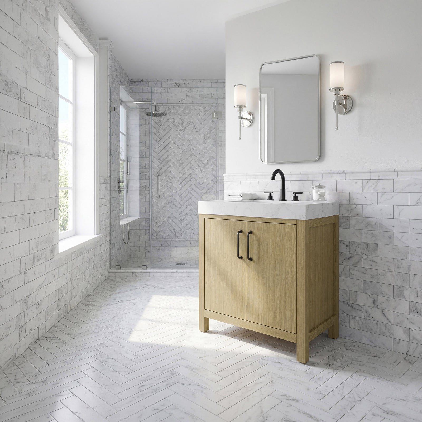 30 Inch Single Bathroom Vanity In Honey Brown - View 2 - Joshua Marshal