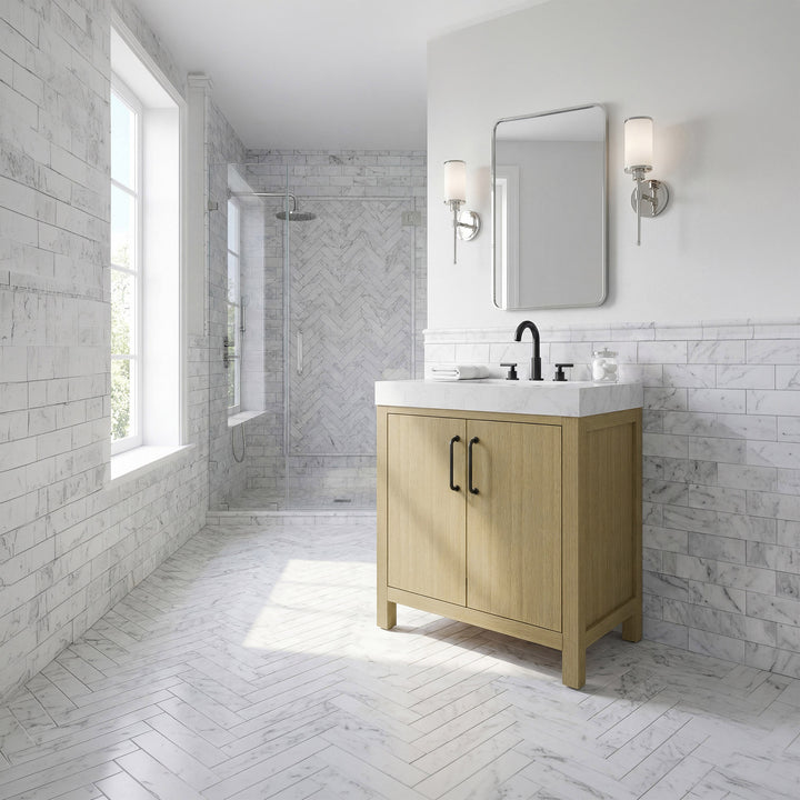 30 Inch Single Bathroom Vanity In Honey Brown - View 2 - Joshua Marshal