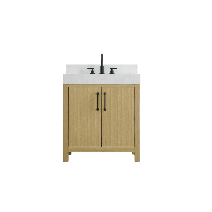 30 Inch Single Bathroom Vanity In Honey Brown With Backsplash - View 3 - Joshua Marshal