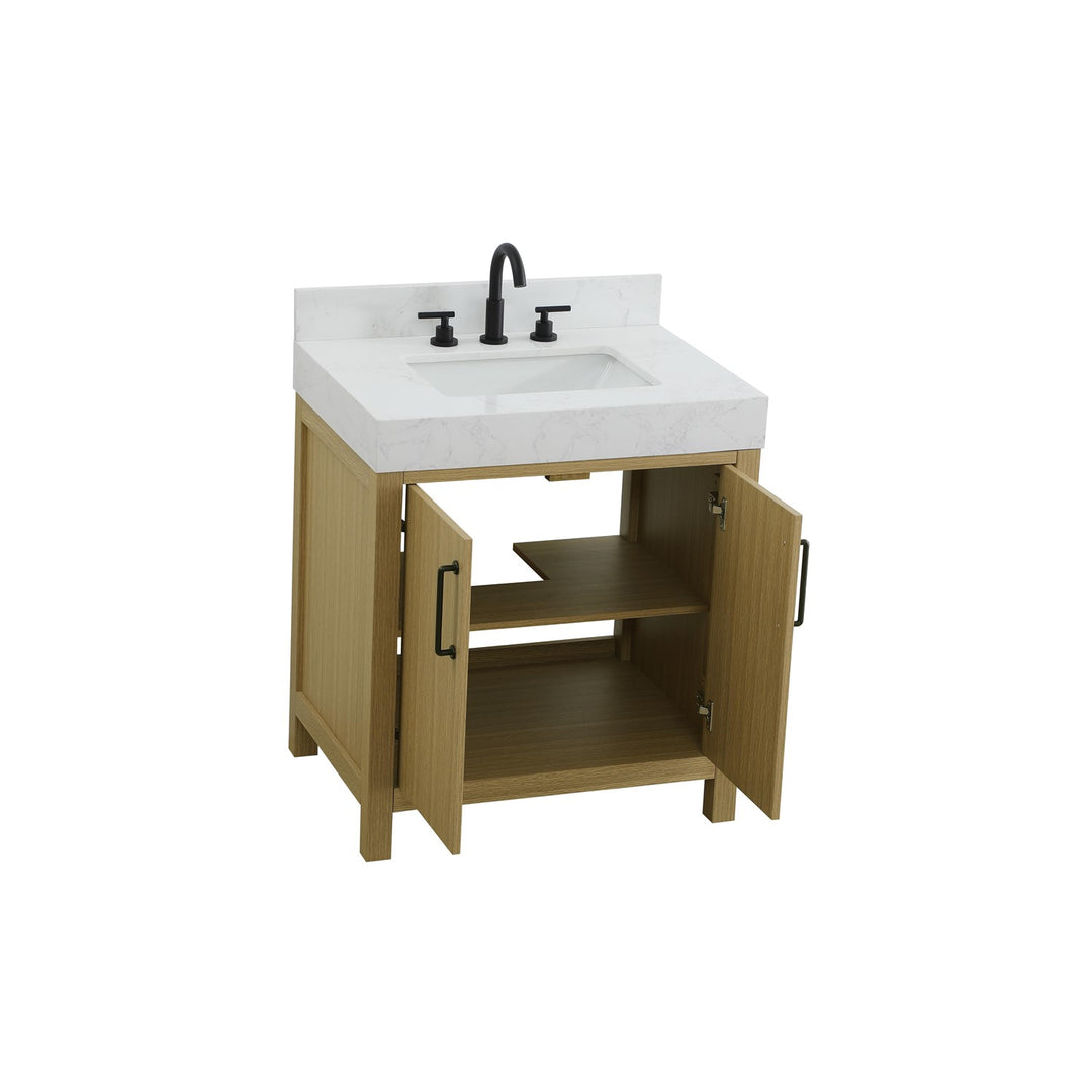 30 Inch Single Bathroom Vanity In Honey Brown With Backsplash - View 4 - Joshua Marshal