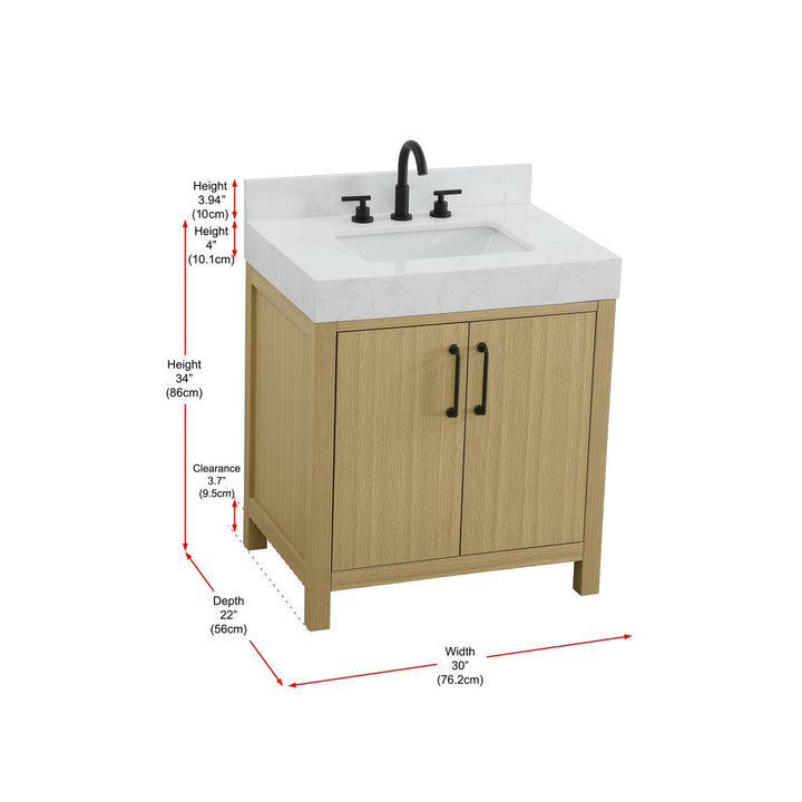 30 Inch Single Bathroom Vanity In Honey Brown With Backsplash - View 6 - Joshua Marshal