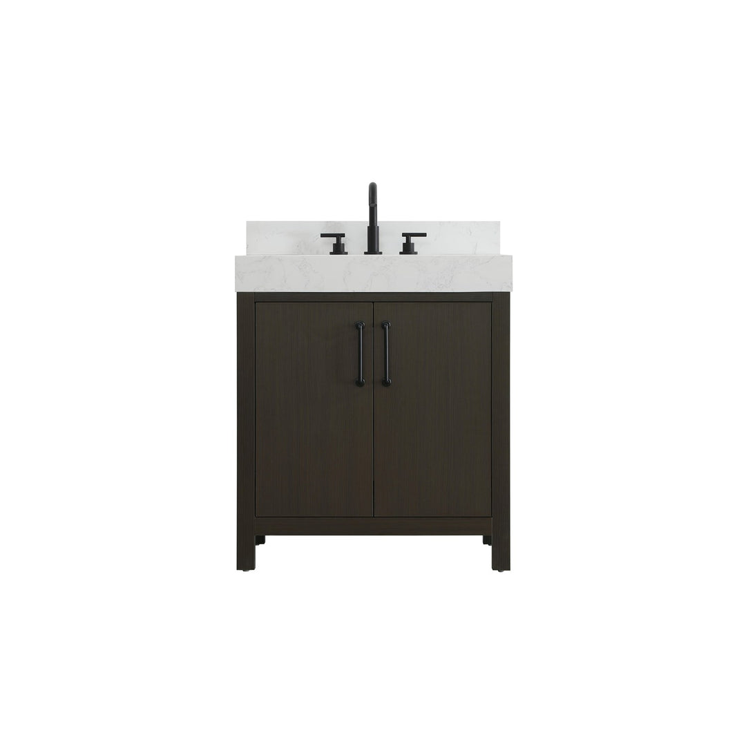 30 Inch Single Bathroom Vanity In Mocha Brown With Backsplash - View 3 - Joshua Marshal