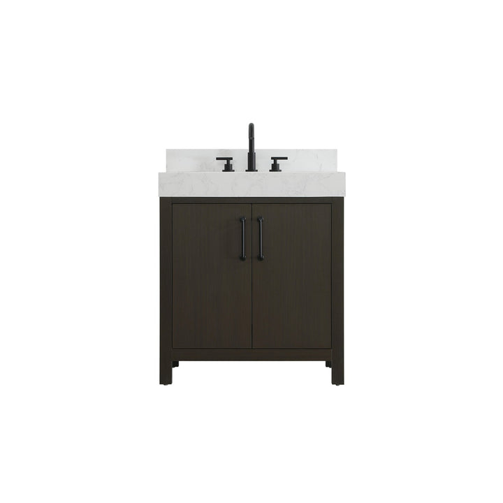 30 Inch Single Bathroom Vanity In Mocha Brown With Backsplash - View 3 - Joshua Marshal