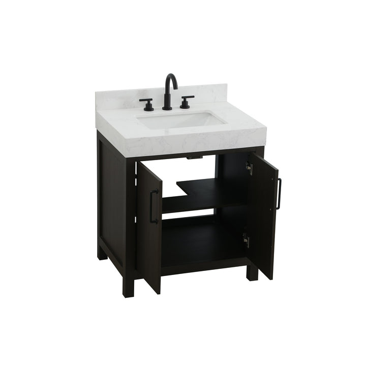 30 Inch Single Bathroom Vanity In Mocha Brown With Backsplash - View 4 - Joshua Marshal