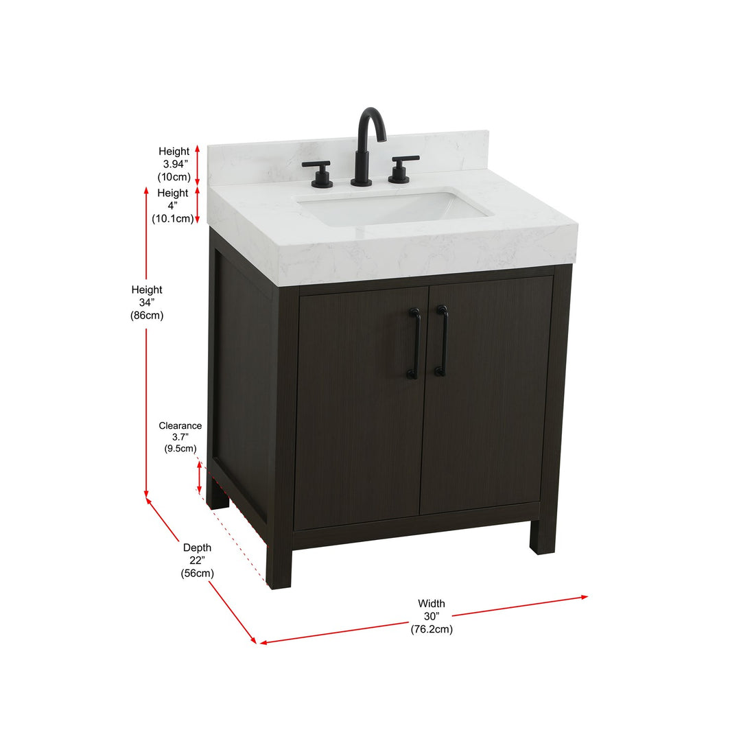 30 Inch Single Bathroom Vanity In Mocha Brown With Backsplash - View 5 - Joshua Marshal