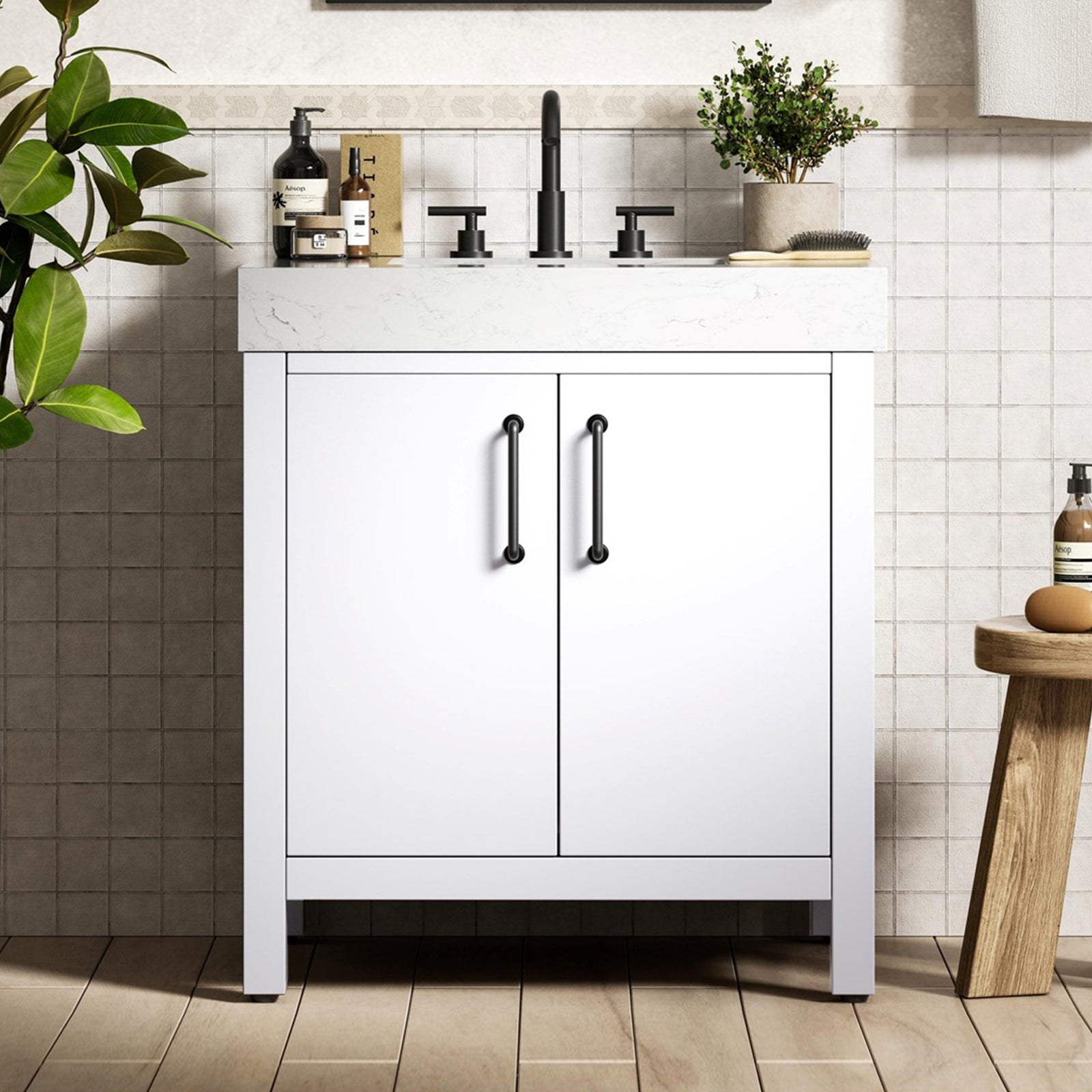 30 Inch Single Bathroom Vanity In White White Finish - KITCHEN & BATH by Joshua Marshal