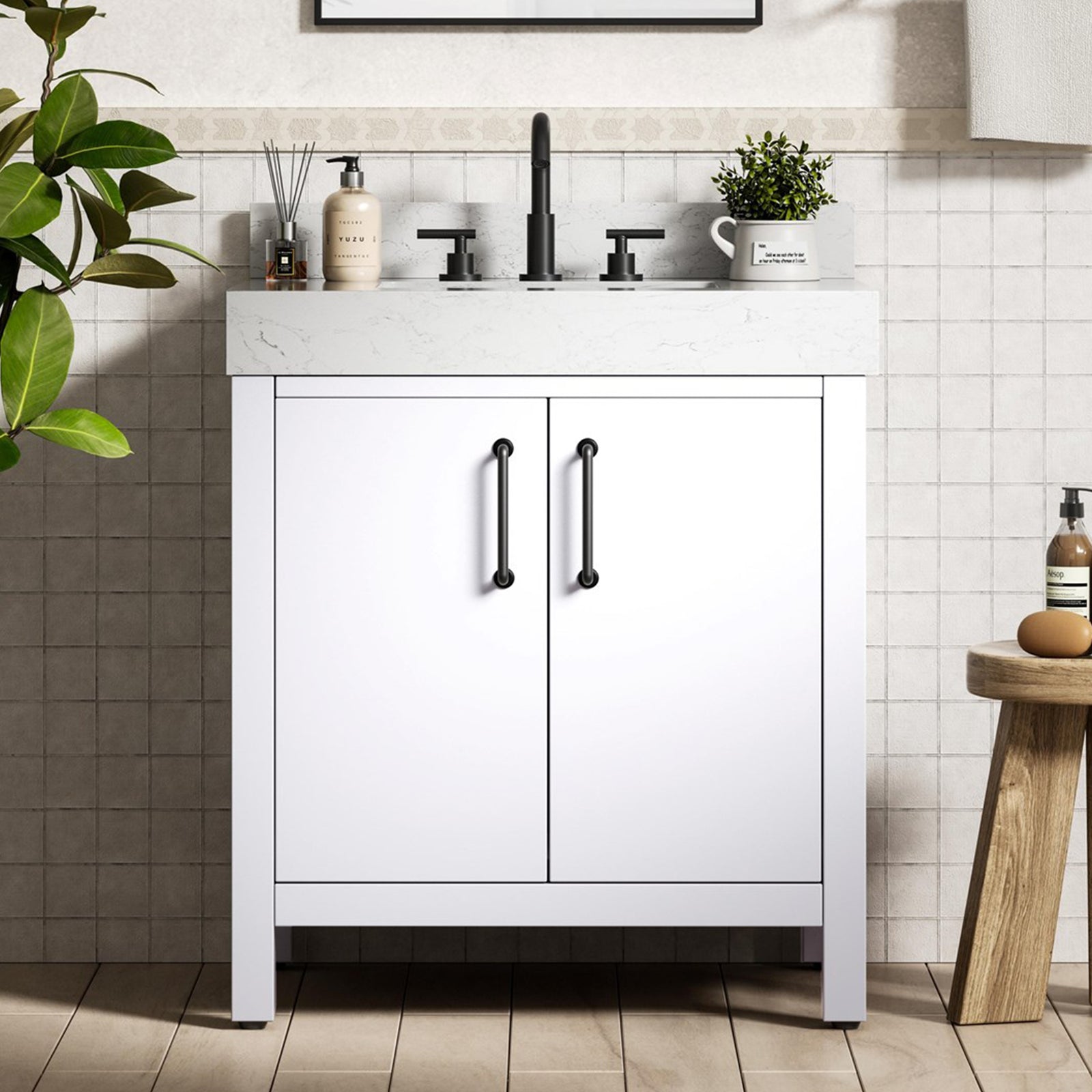 30 Inch Single Bathroom Vanity In White With Backsplash White Finish - KITCHEN & BATH by Joshua Marshal
