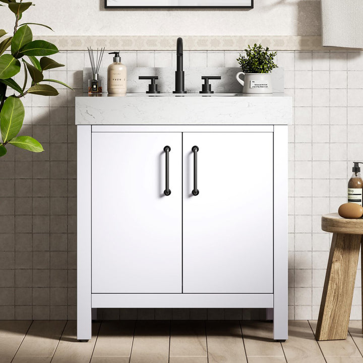 30 Inch Single Bathroom Vanity In White With Backsplash White Finish - KITCHEN & BATH by Joshua Marshal