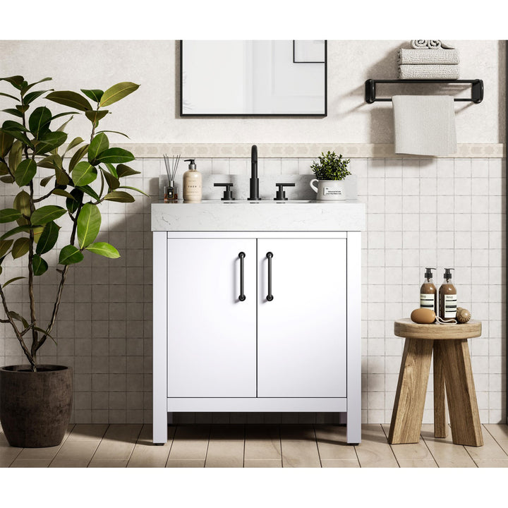 30 Inch Single Bathroom Vanity In White With Backsplash