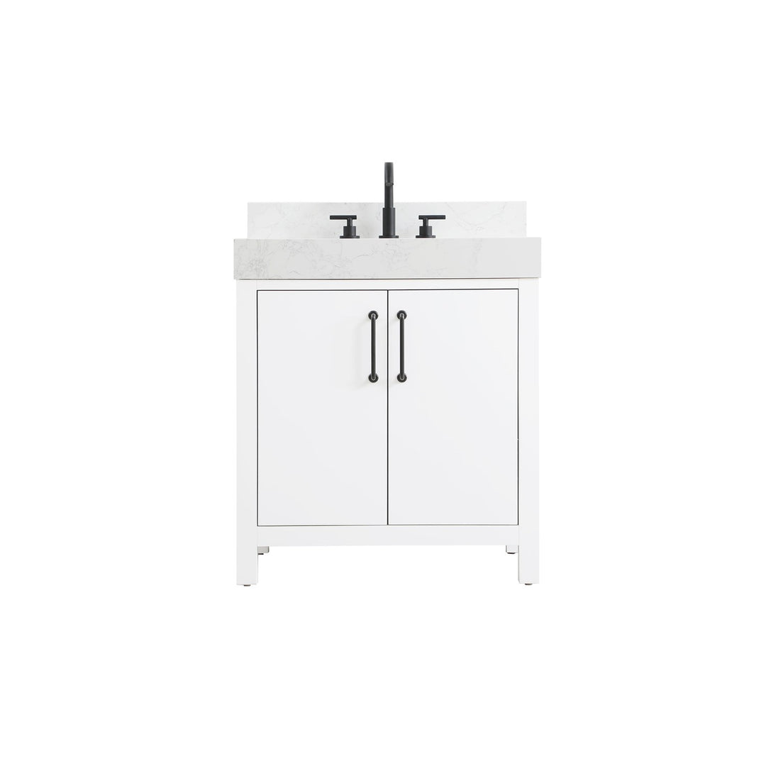 30 Inch Single Bathroom Vanity In White With Backsplash - View 3 - Joshua Marshal