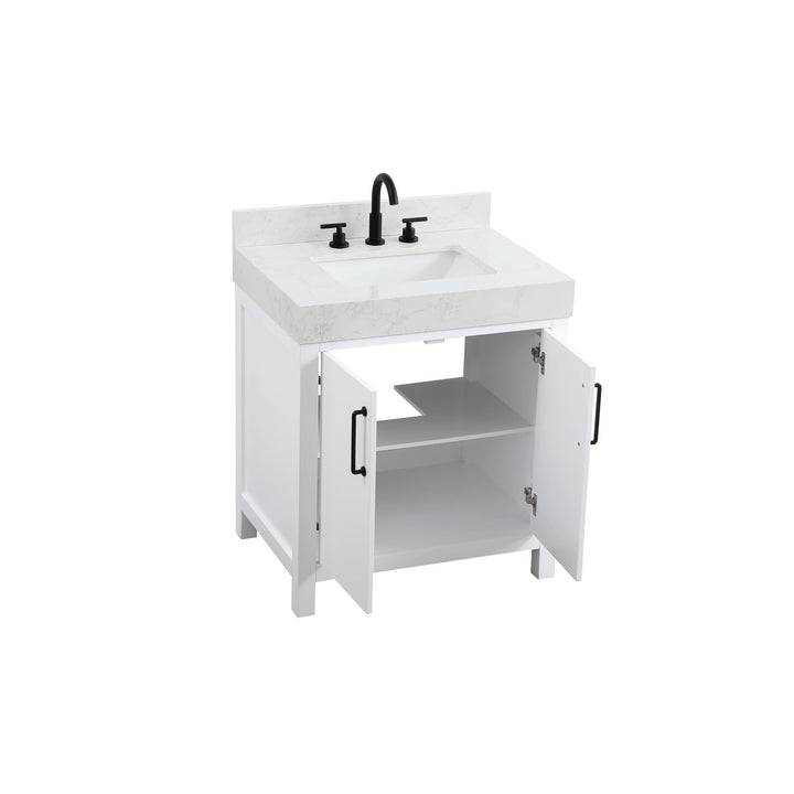30 Inch Single Bathroom Vanity In White With Backsplash - View 4 - Joshua Marshal