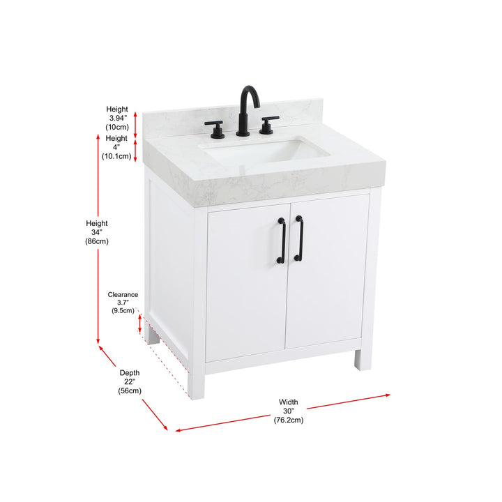 30 Inch Single Bathroom Vanity In White With Backsplash - View 6 - Joshua Marshal