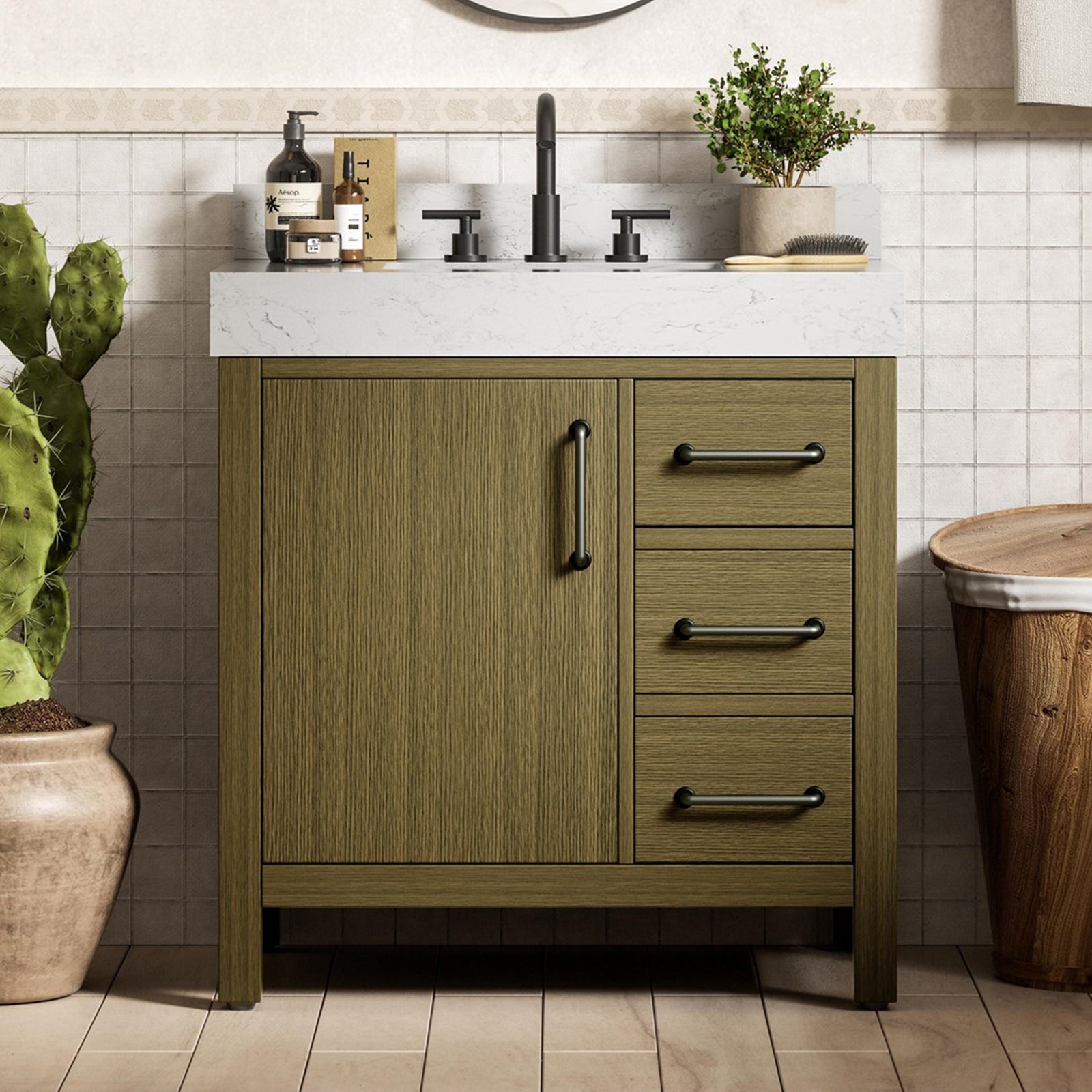 32 Inch Single Bathroom Vanity In Chestnut Brown With Backsplash Chestnut Brown Finish - KITCHEN & BATH by Joshua Marshal