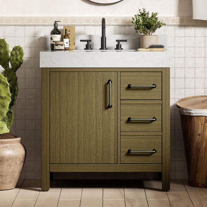 32 Inch Single Bathroom Vanity In Chestnut Brown With Backsplash Chestnut Brown Finish - KITCHEN & BATH by Joshua Marshal