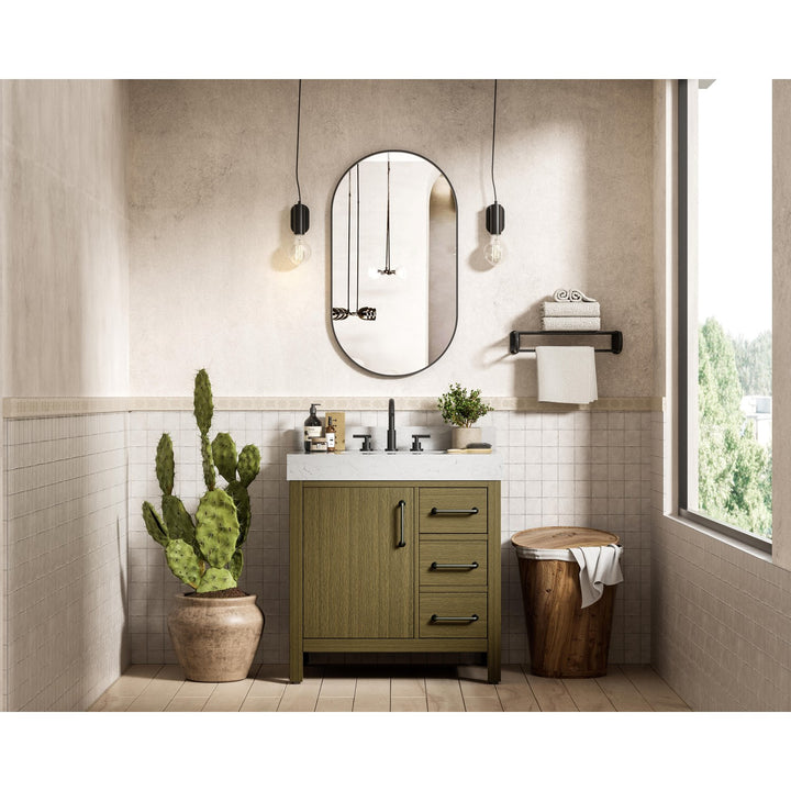 32 Inch Single Bathroom Vanity In Chestnut Brown With Backsplash - View 2 - Joshua Marshal