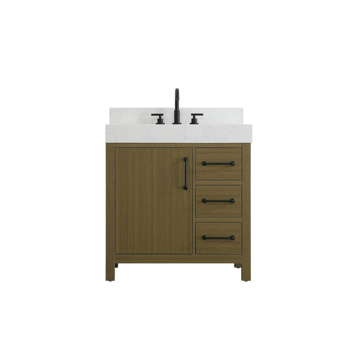 32 Inch Single Bathroom Vanity In Chestnut Brown With Backsplash - View 3 - Joshua Marshal