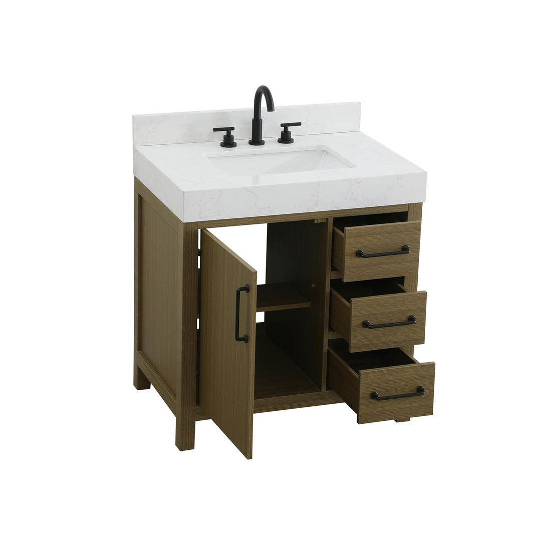 32 Inch Single Bathroom Vanity In Chestnut Brown With Backsplash - View 4 - Joshua Marshal