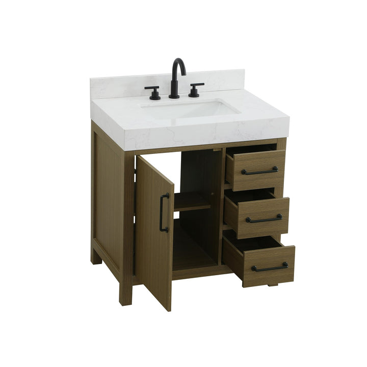 32 Inch Single Bathroom Vanity In Chestnut Brown With Backsplash - View 4 - Joshua Marshal