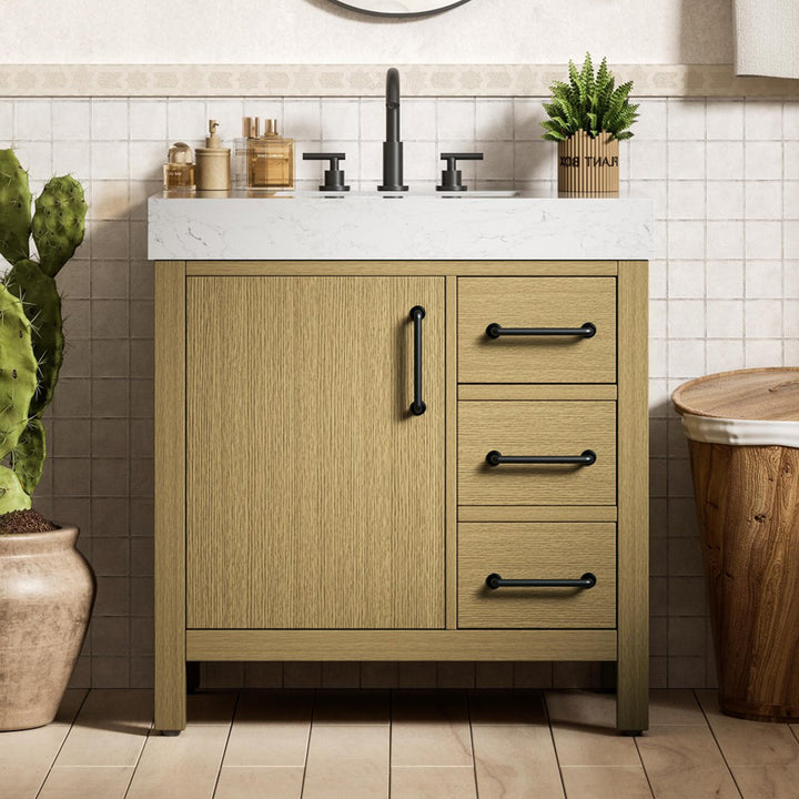 32 Inch Single Bathroom Vanity In Honey Brown Honey Brown Finish - KITCHEN & BATH by Joshua Marshal