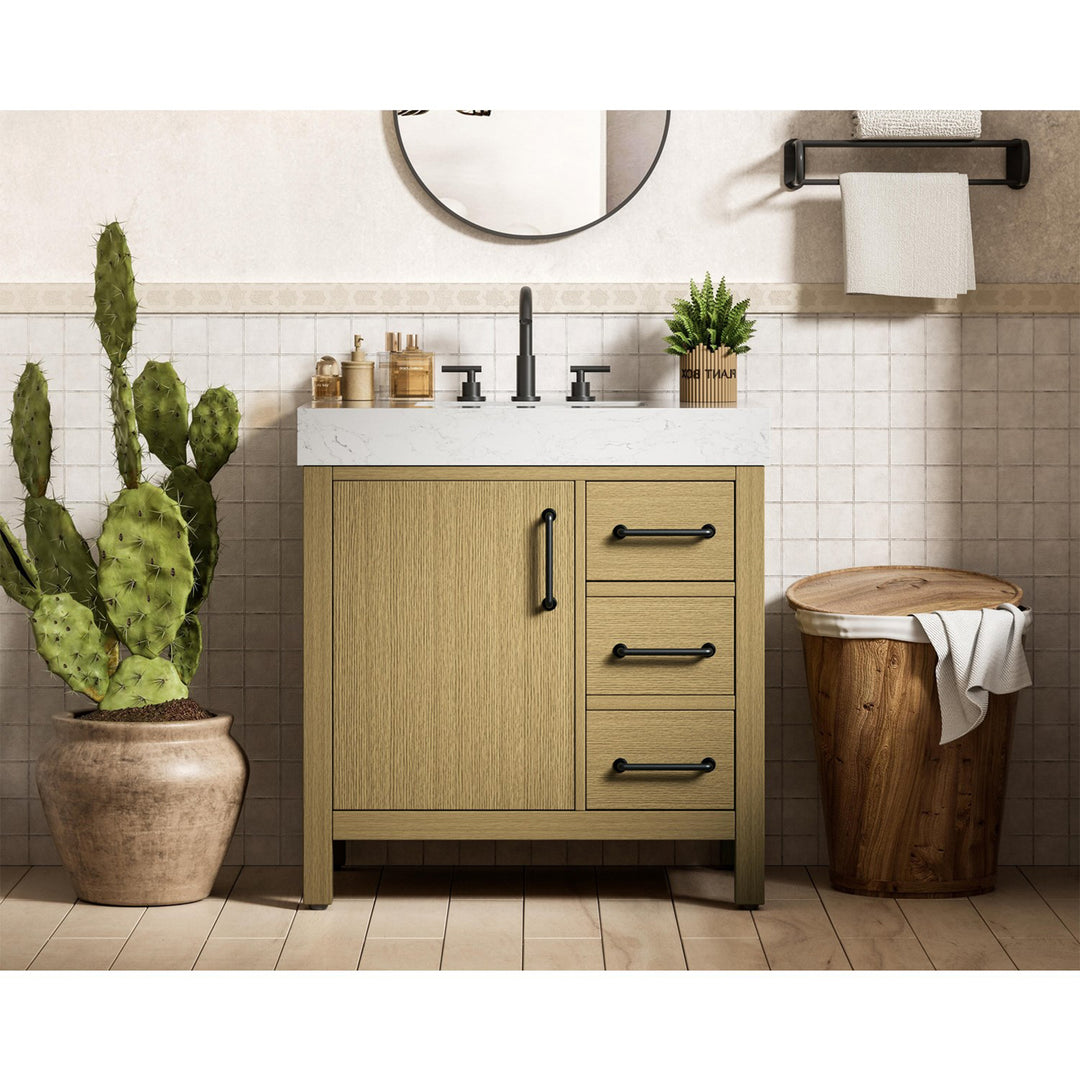 32 Inch Single Bathroom Vanity In Honey Brown