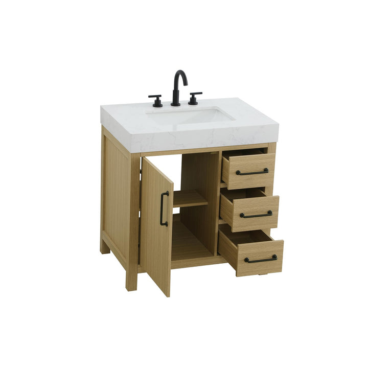32 Inch Single Bathroom Vanity In Honey Brown - View 4 - Joshua Marshal