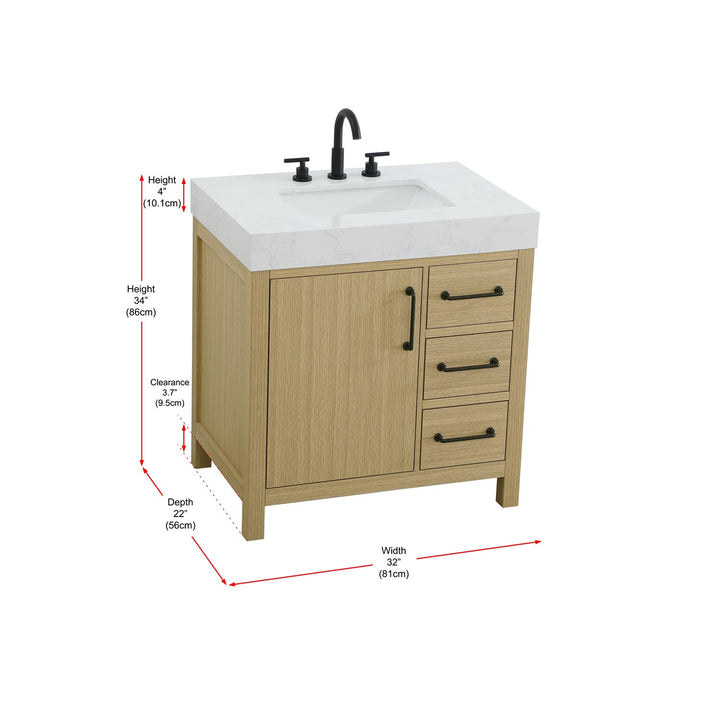 32 Inch Single Bathroom Vanity In Honey Brown - View 6 - Joshua Marshal